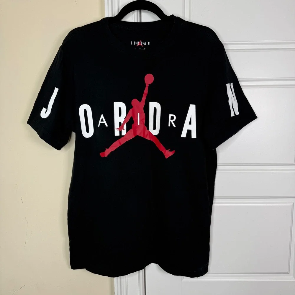 Jordan T-Shirt Mens Large Black Jumpman Logo Spellout Graphic Tee DV1445-010